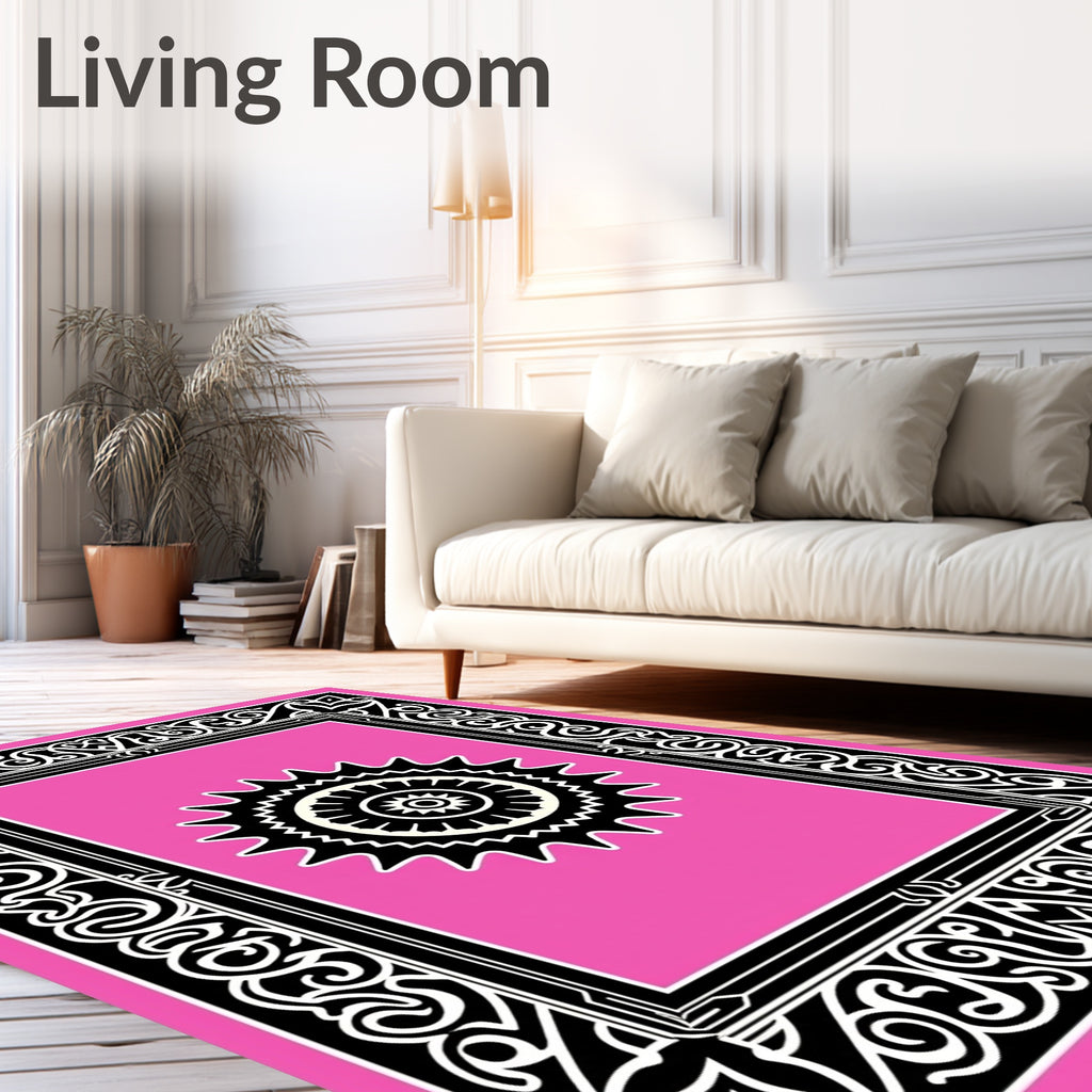 Pink Sunburst Medallion Ornate Frame Rug