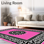 Pink Sunburst Medallion Ornate Frame Rug