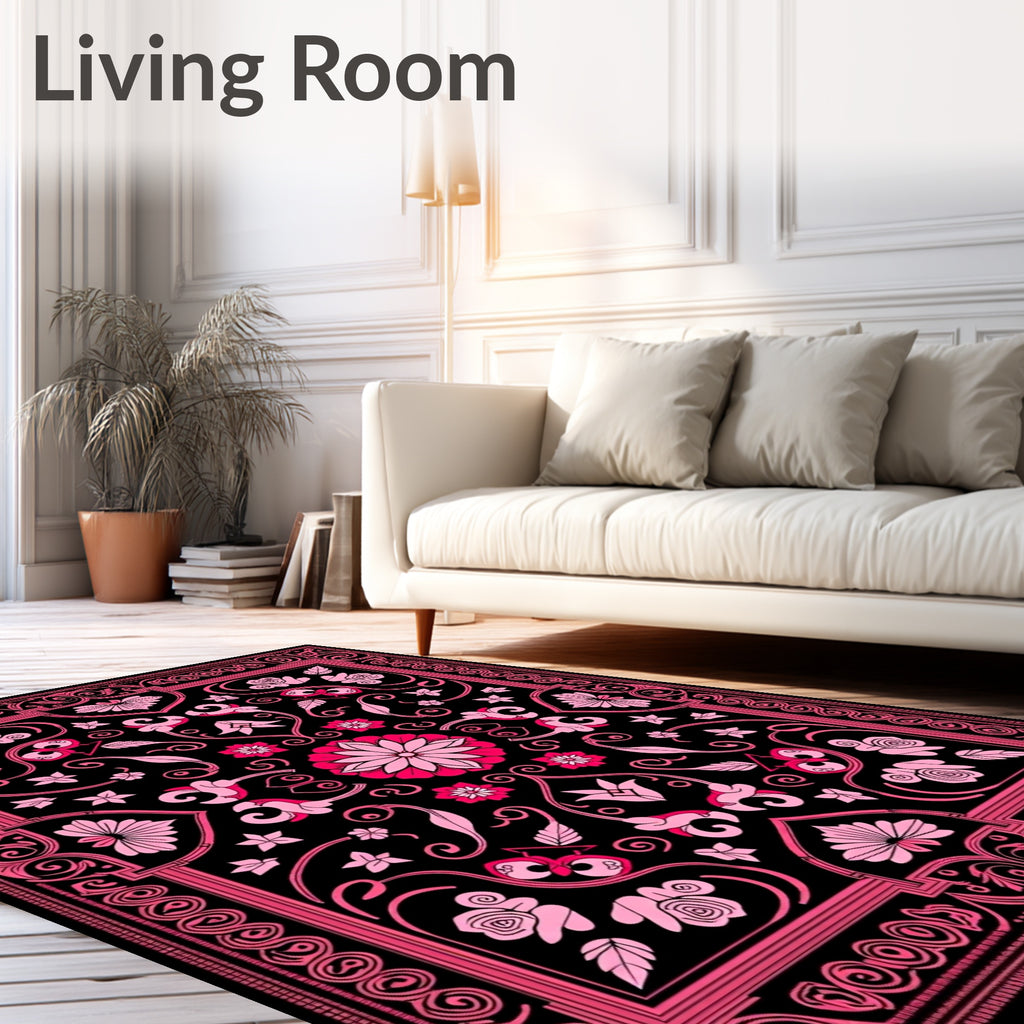 Dramatic Pink Floral Swirl Accents Rug