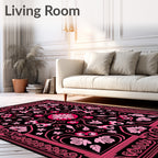 Dramatic Pink Floral Swirl Accents Rug