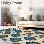 Blue Gold Starburst Medallion Art Deco Rug