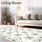 Elegant Grey Floral Bordered Cream Rug