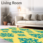 Turquoise Teal Yellow Damask Medallion Rug