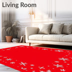 Crimson And White Snowflake Dance Rug