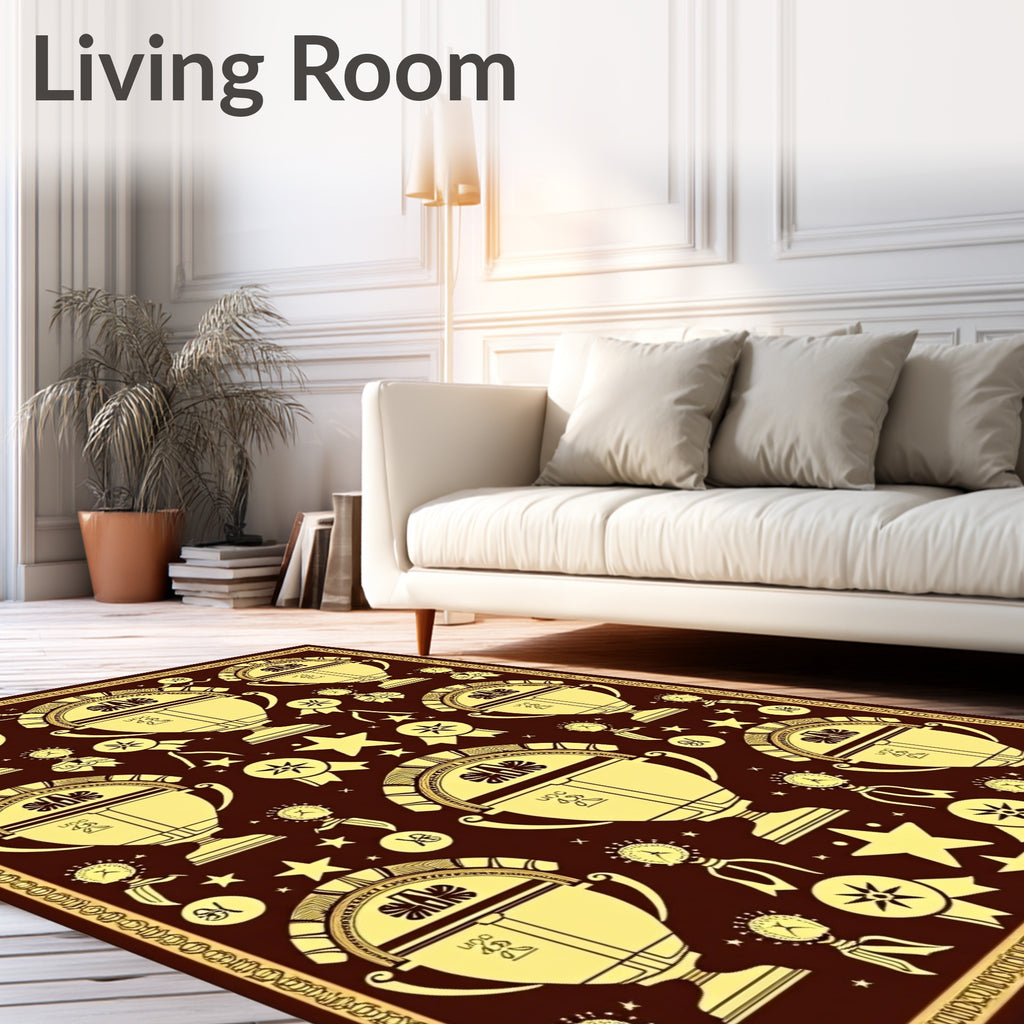 Victorious Gold Trophy Emblem Deep Red Rug