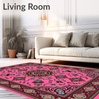 Vibrant Pink Floral Medallion Border Rug