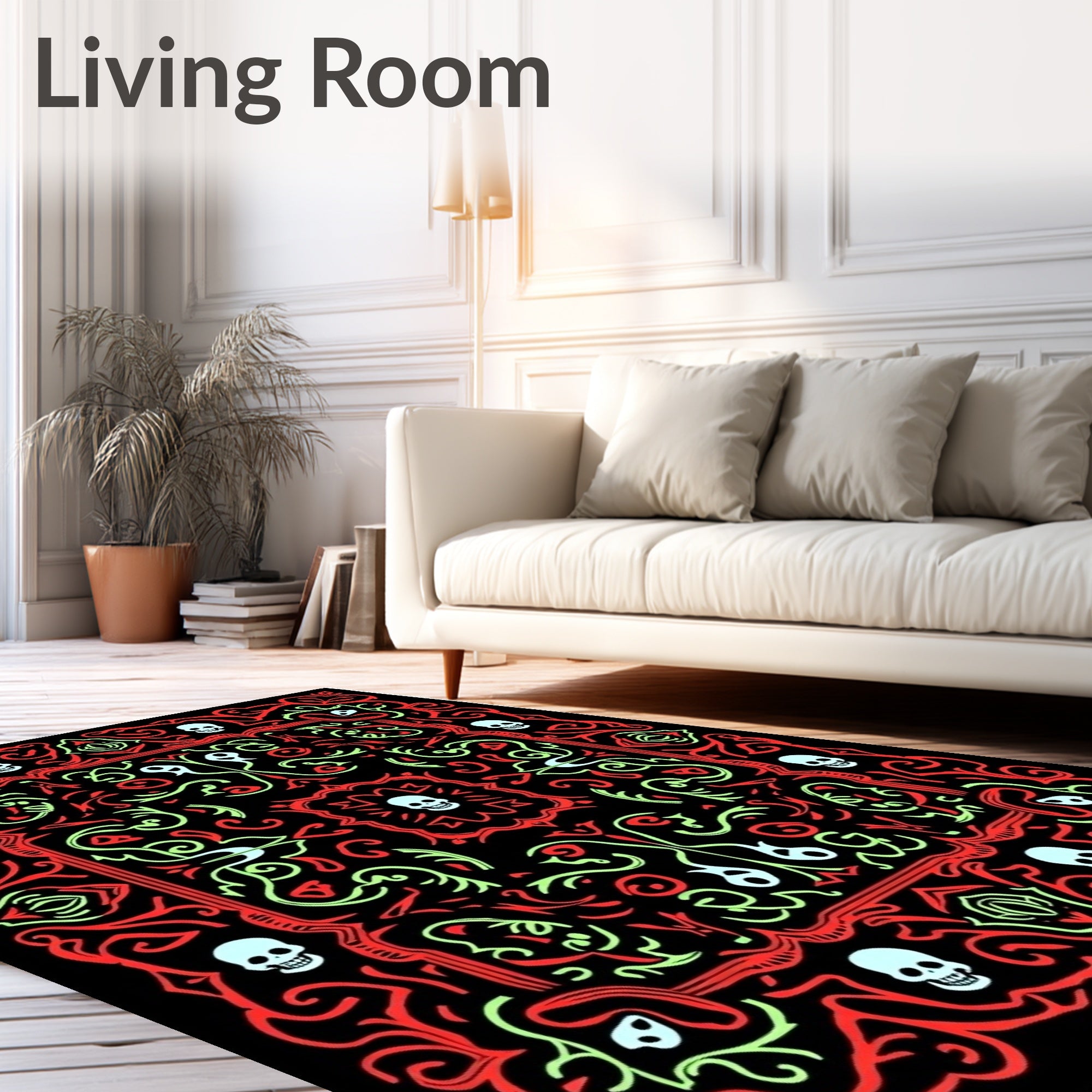 Gothic Red Skull Swirls Medallion Rug