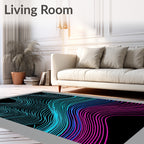 Neon Pink Blue Gradient Wave Lines Rug