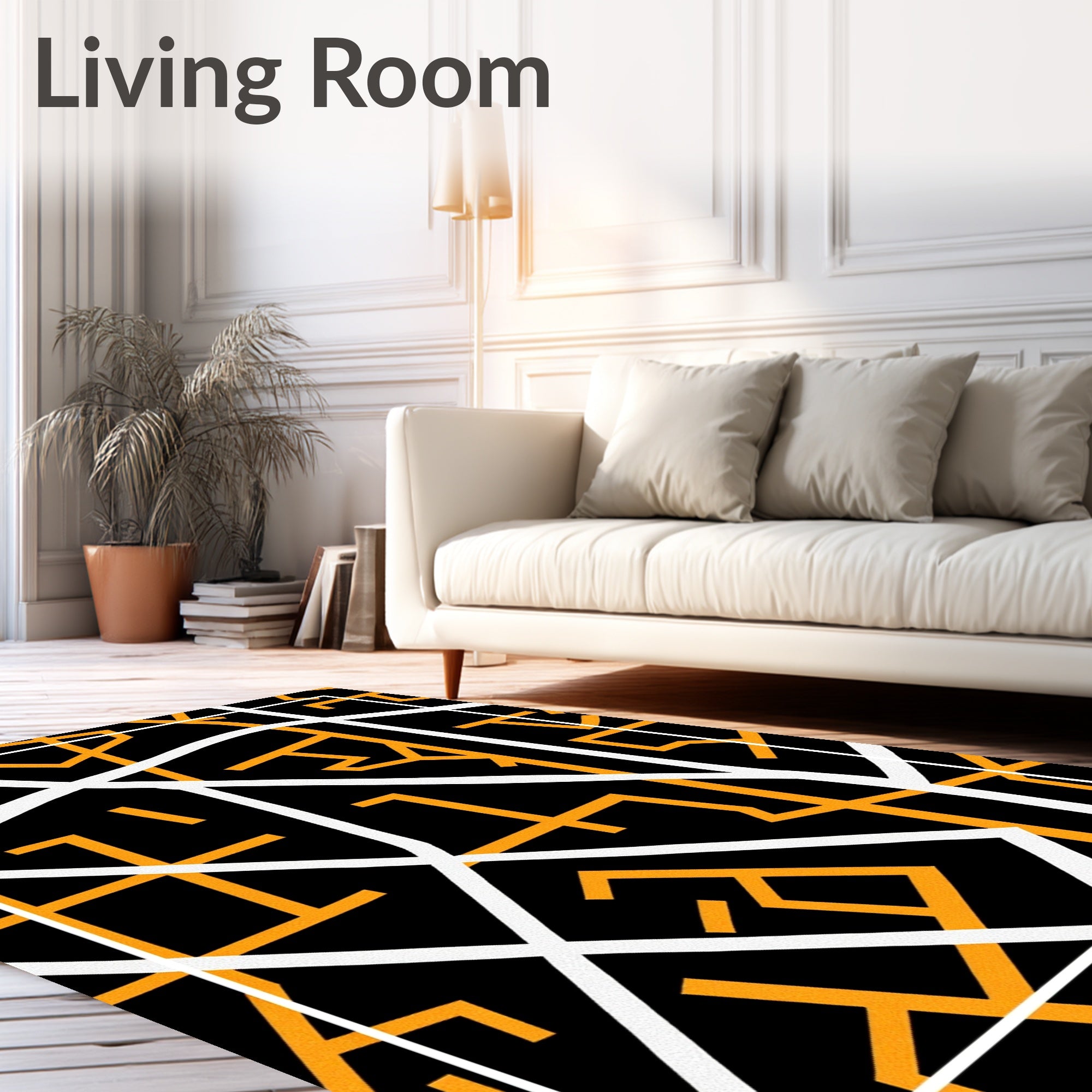 Modern Orange and White Geometric Lines Rug