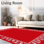 Elegant Red White Flourish Border Rug