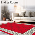 Crimson Red Scrolling Floral Border Rug