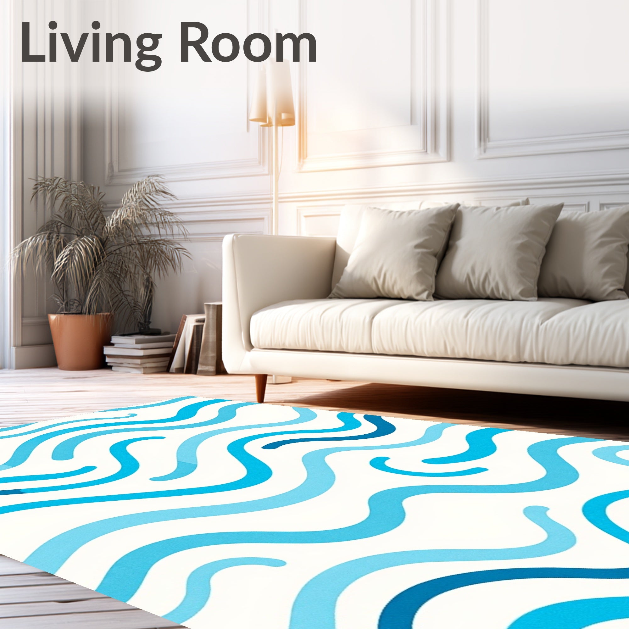 Ocean Blue Wavy Stripe Rug