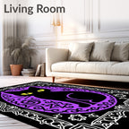Mystical Black Cat Purple Stars Rug