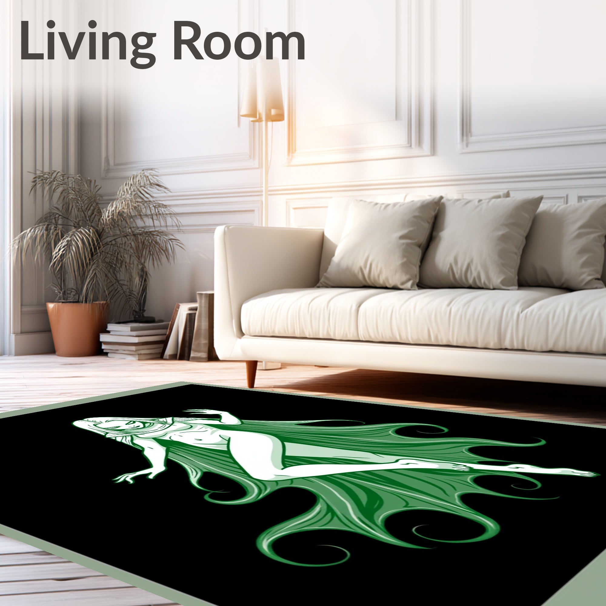 Enchanting Emerald Nymph Swirling Drapery Rug