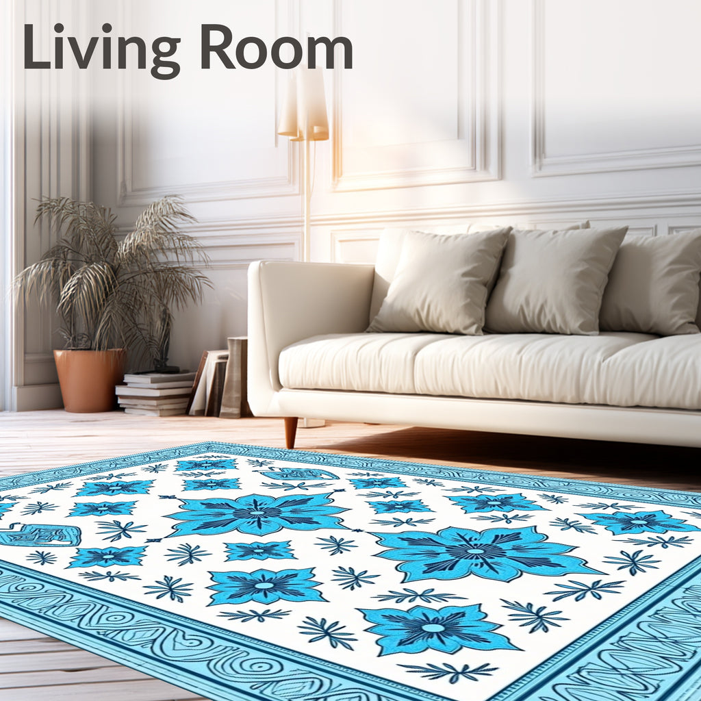 Azure Floral Medallion Border Rug