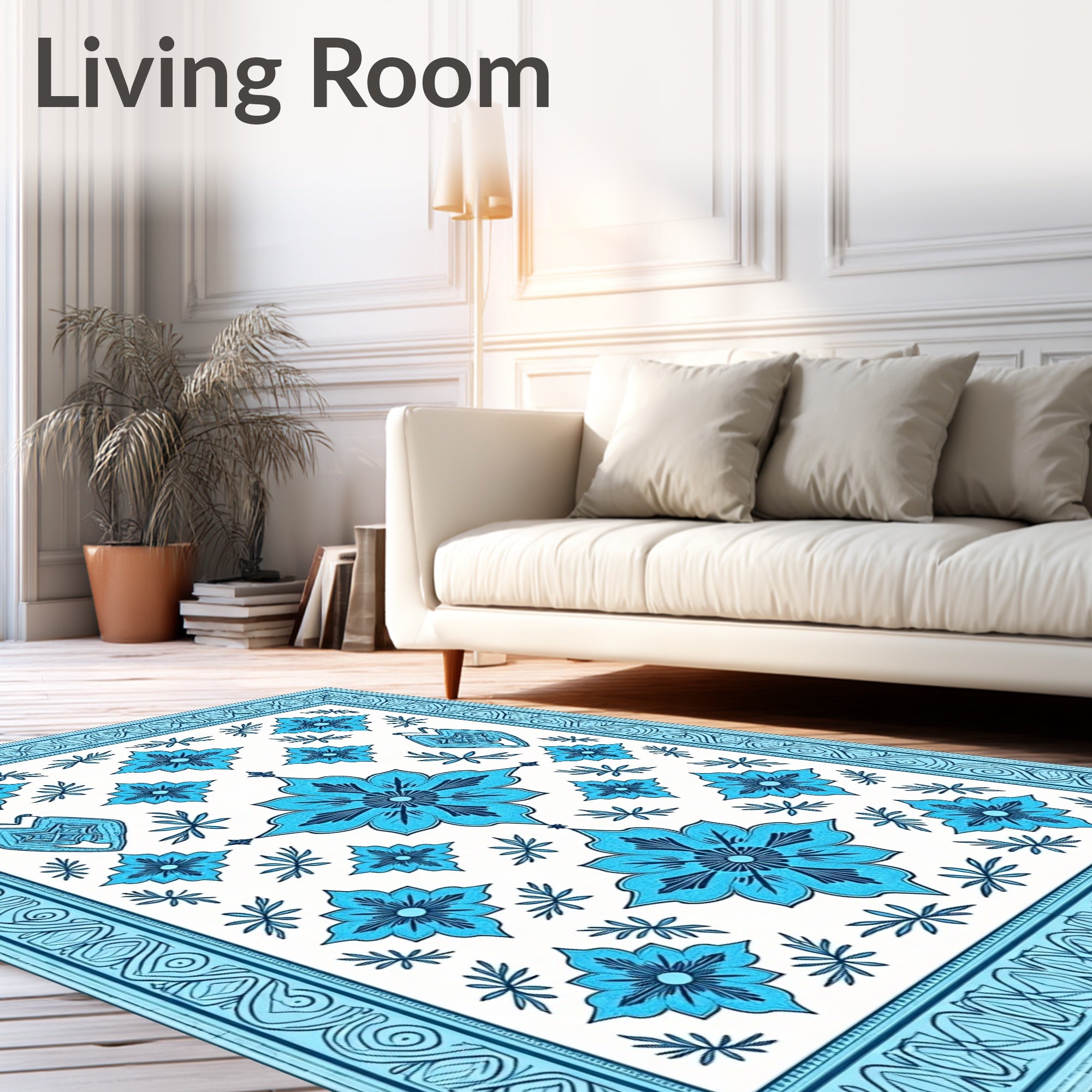 Azure Floral Medallion Border Rug