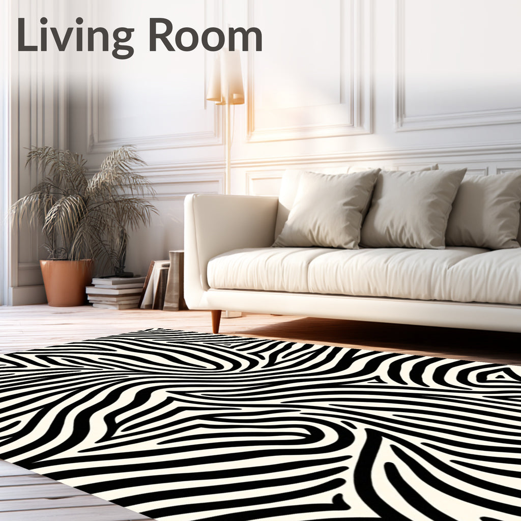 Striking Black White Animalistic Strokes Rug
