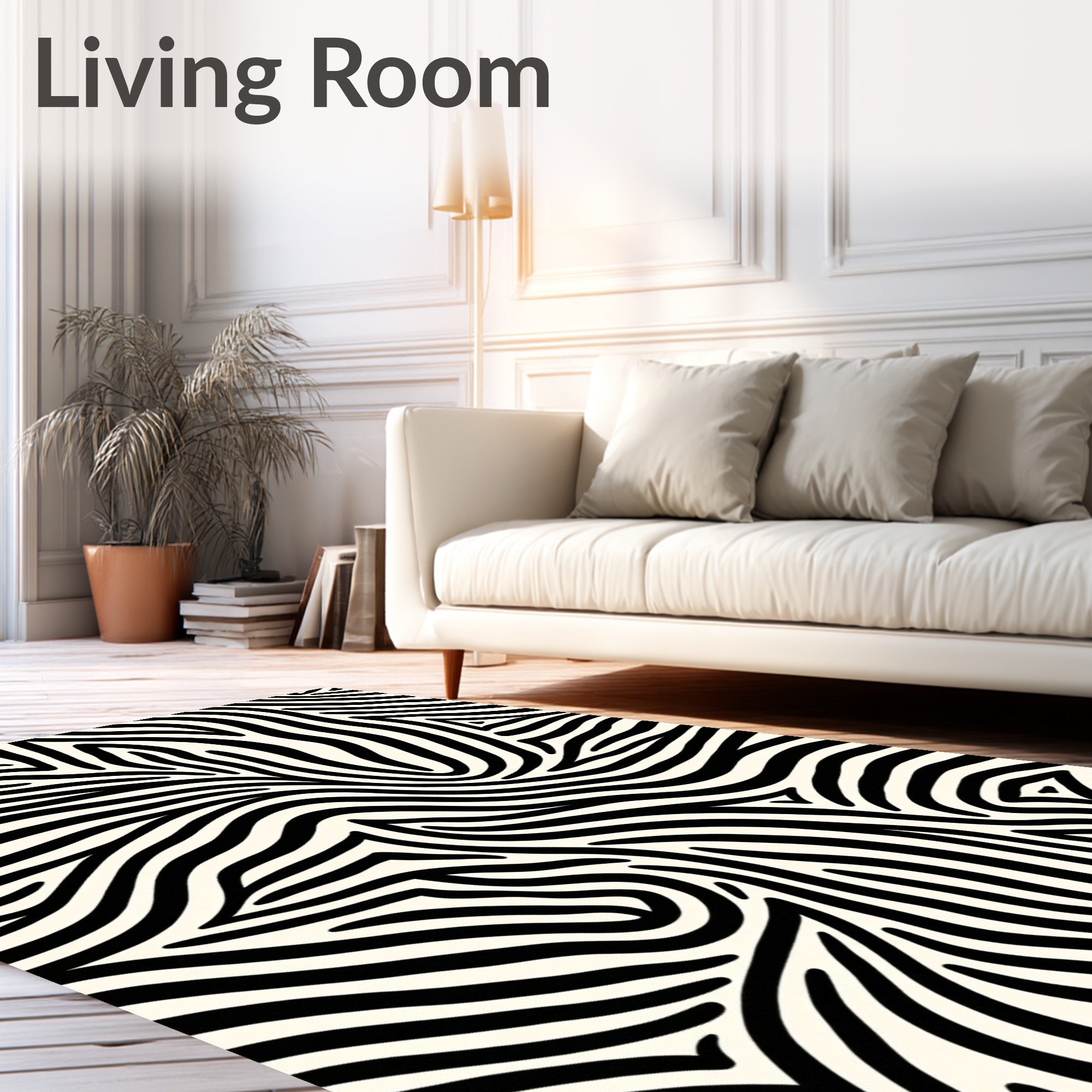 Striking Black White Animalistic Strokes Rug