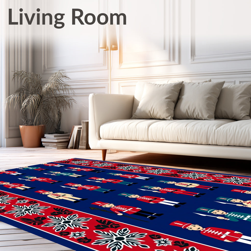 Red Blue Soldiers Ornate Border Rug