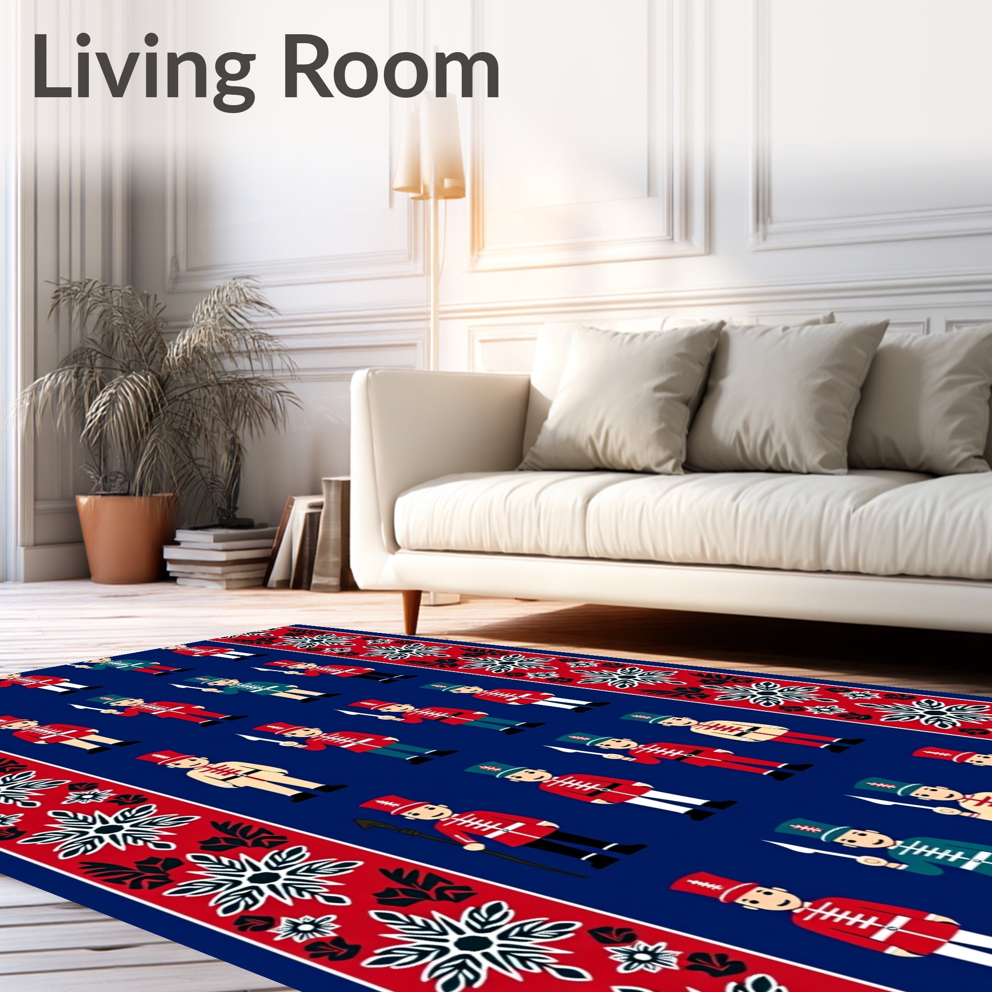 Red Blue Soldiers Ornate Border Rug