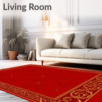 Crimson Gold Heart Swirl Star Rug