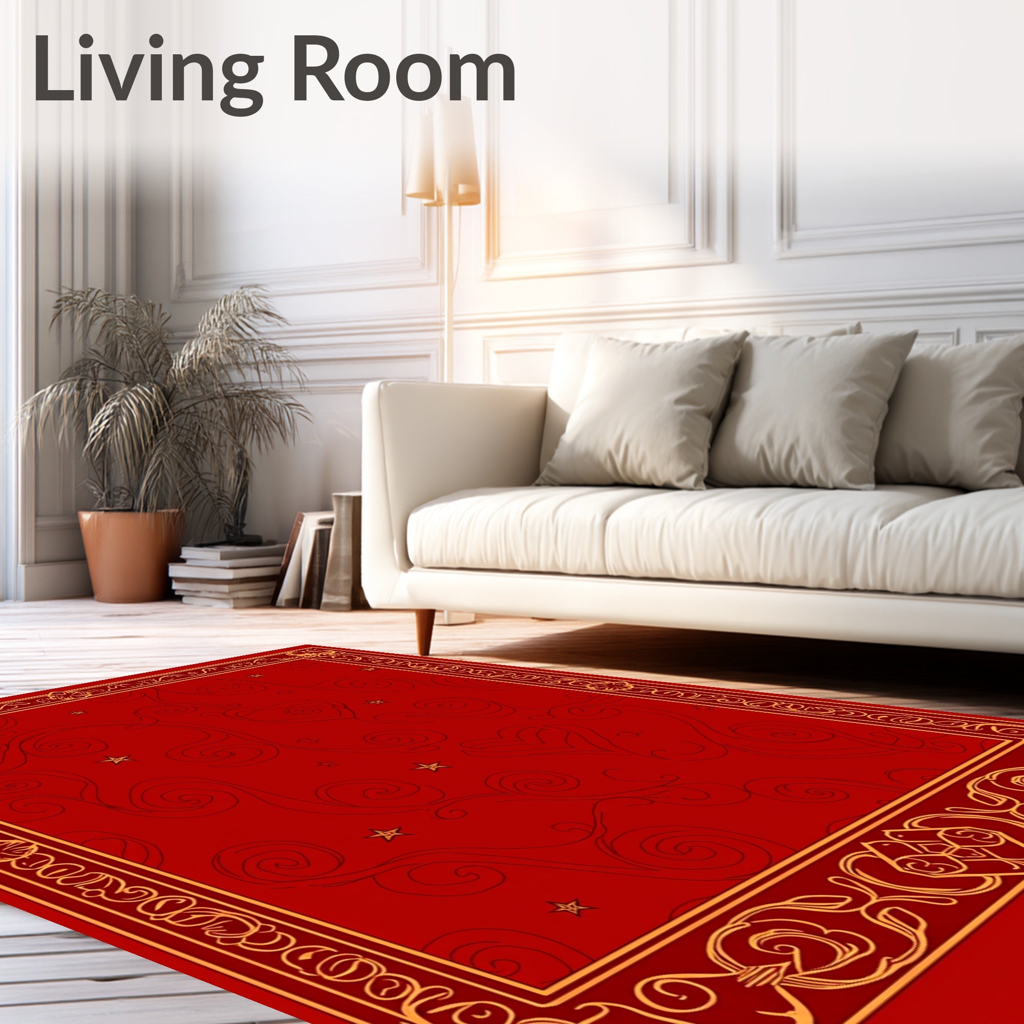 Crimson Gold Heart Swirl Star Rug