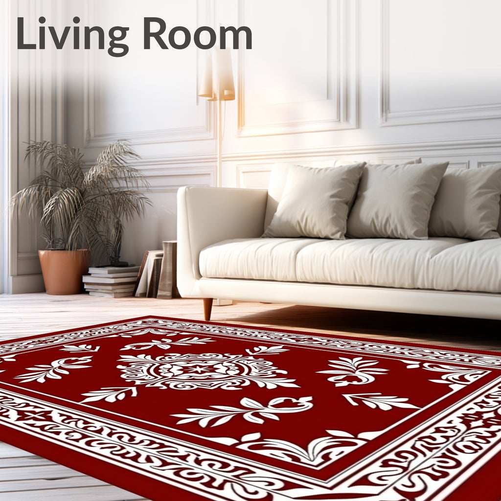 Crimson White Ornate Floral Medallion Rug