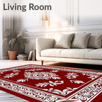 Crimson White Ornate Floral Medallion Rug