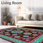 Brown Magenta Teal Floral Medallion Rug