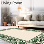 Emerald Green Vintage Floral Border Rug