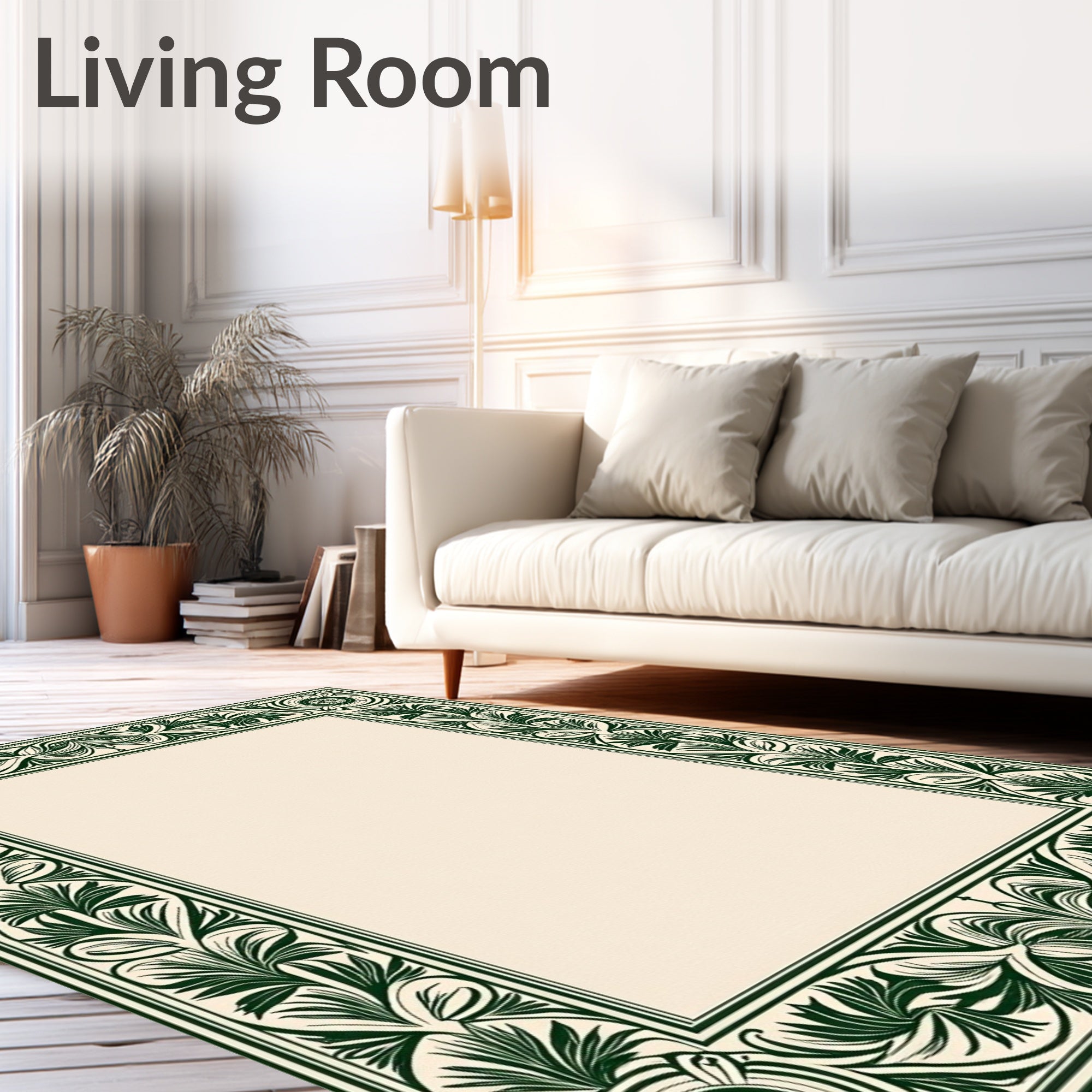 Emerald Green Vintage Floral Border Rug