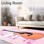 Acoustic Guitar with Pink Music Notes Rug