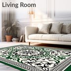 Ornate Black Green Floral Medallion Rug