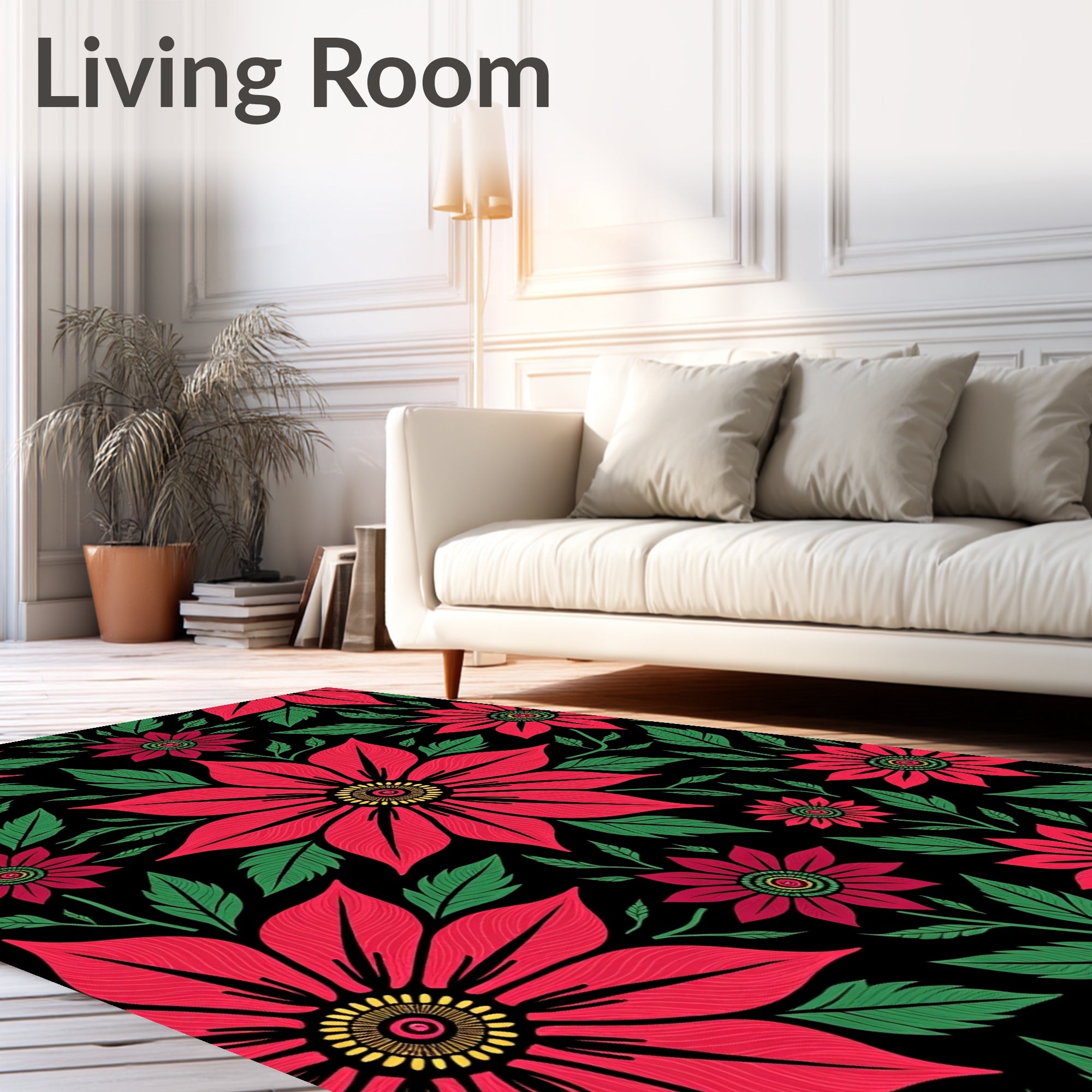 Vibrant Red Floral Medallion Garden Rug