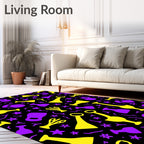 Whimsical Yellow Purple Abstract Collage Rug