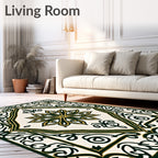 Bold Emerald Golden Floral Frame Rug