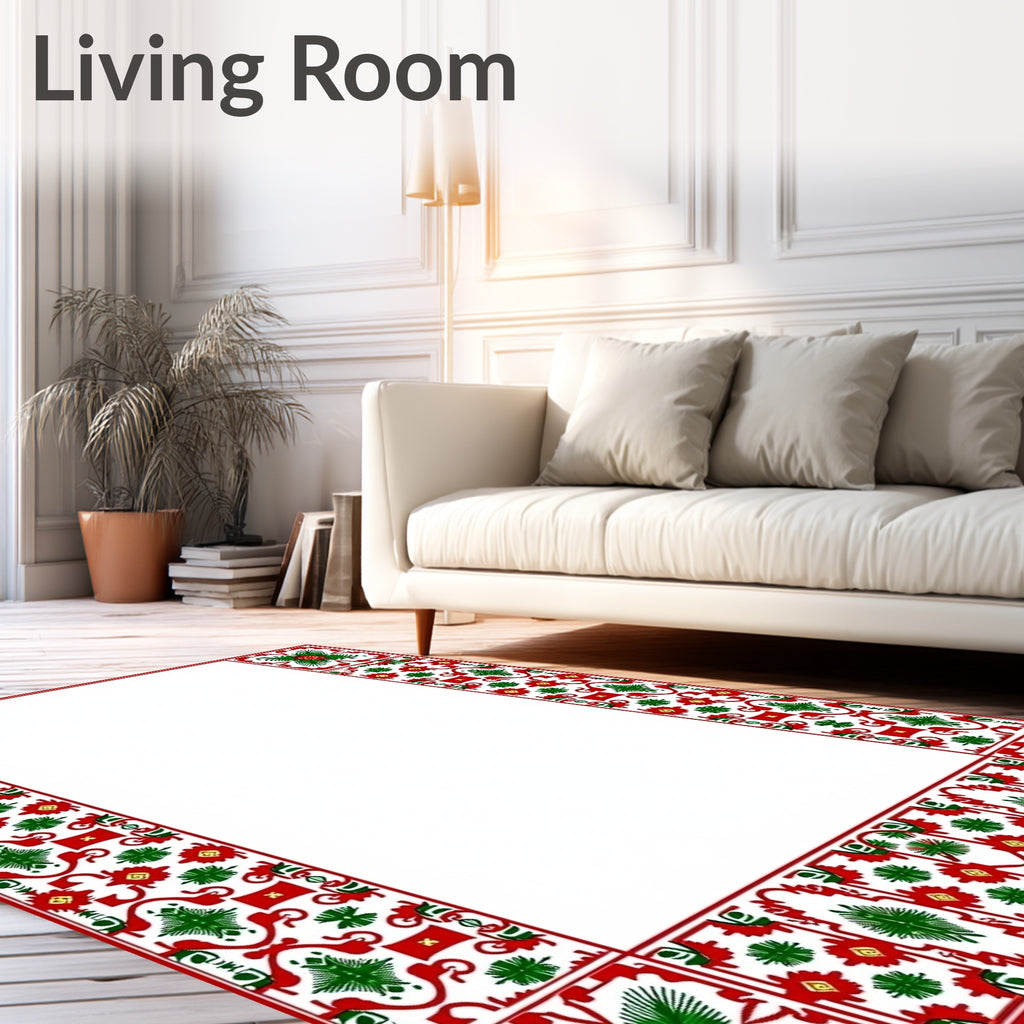 Crimson Green Floral Ethnic Border Rug