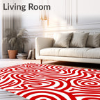 Vibrant Red Swirl Abstract Flow Rug