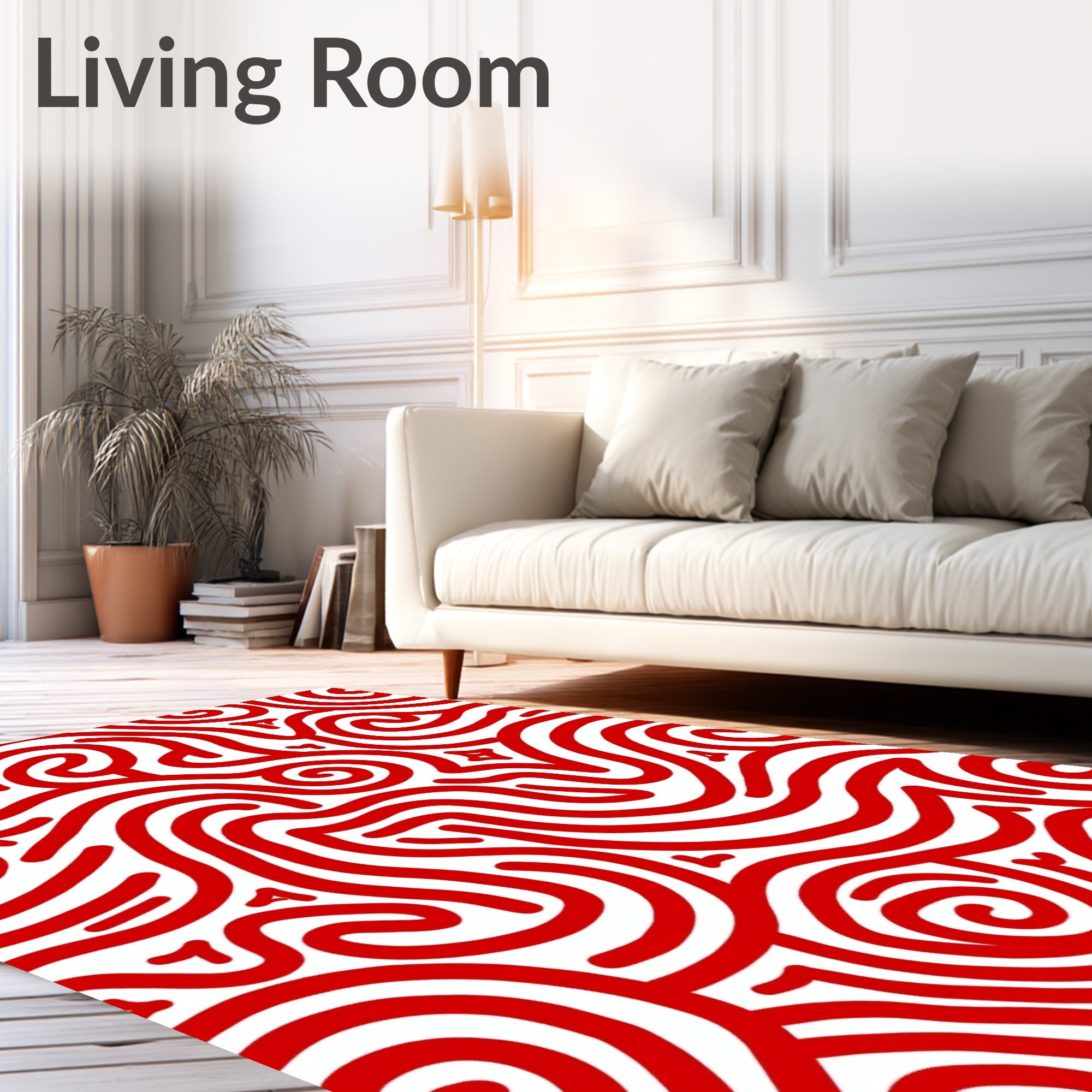 Vibrant Red Swirl Abstract Flow Rug