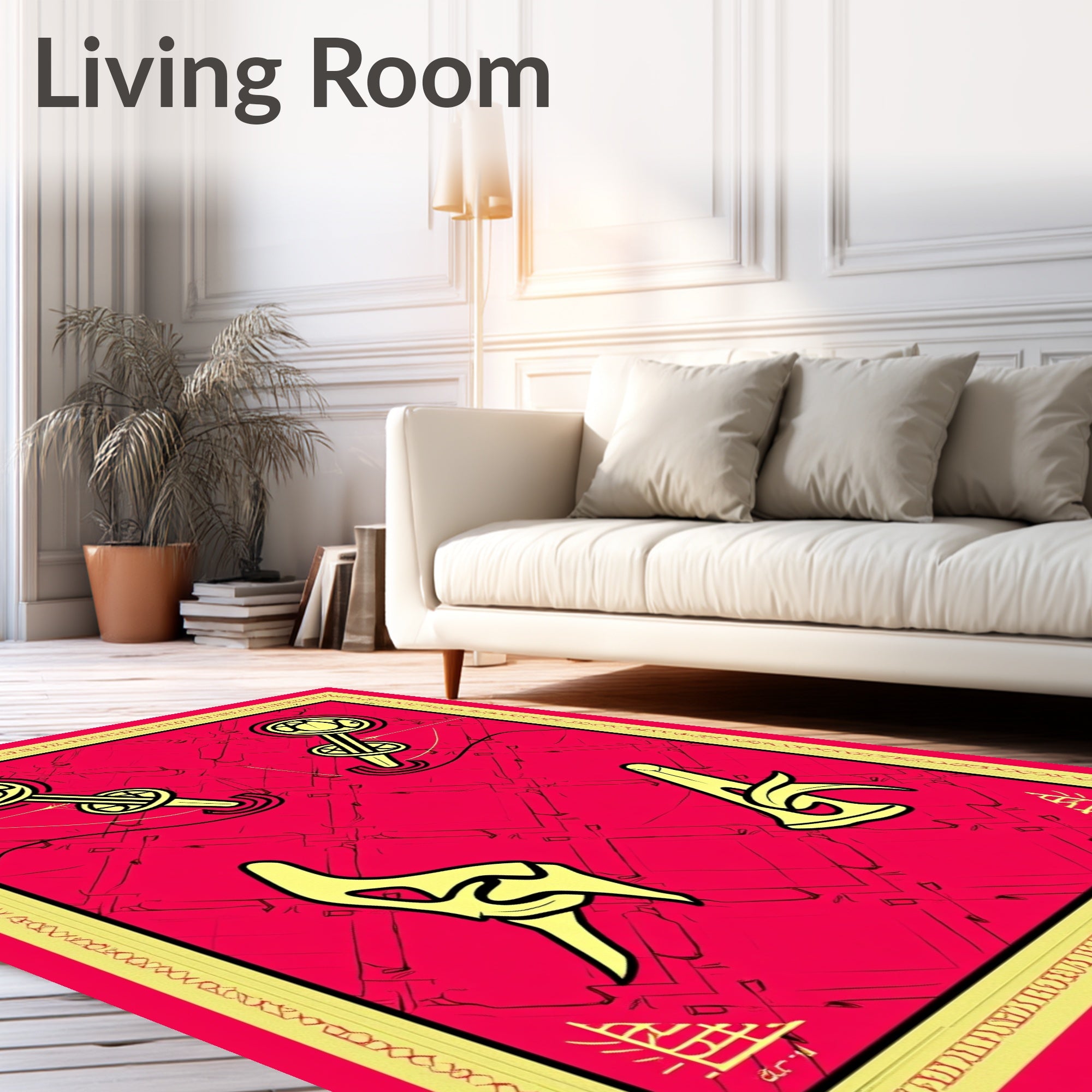 Bold Red Abstract Key Medallion Rug