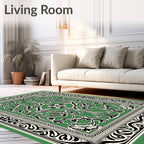 Emerald Green Floral Scroll Border Rug