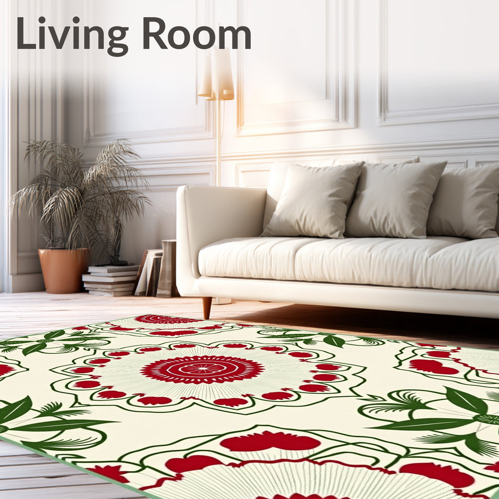 Crimson and Green Floral Medallions Rug