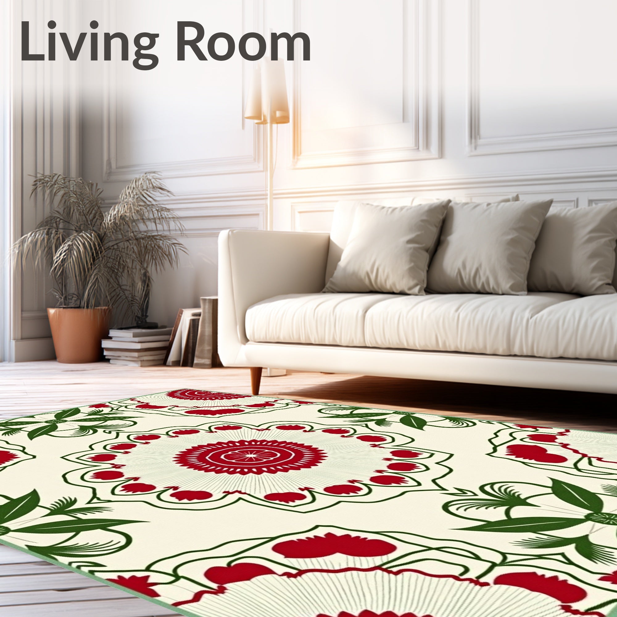Crimson and Green Floral Medallions Rug