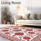 Deep Red Bloom Field Arrangement Rug