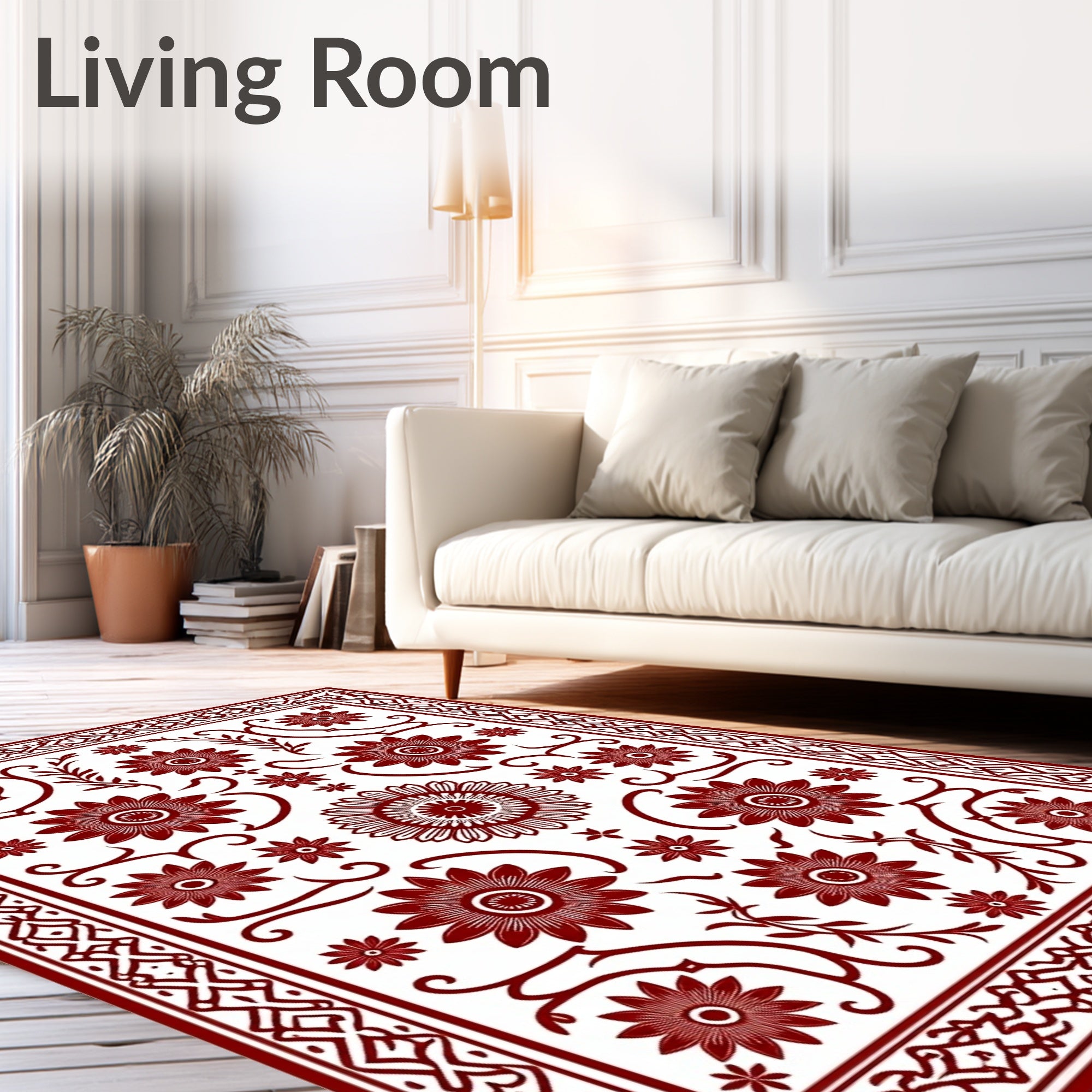 Deep Red Bloom Field Arrangement Rug