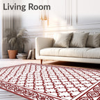 Crimson Lattice Ornate Border Rug