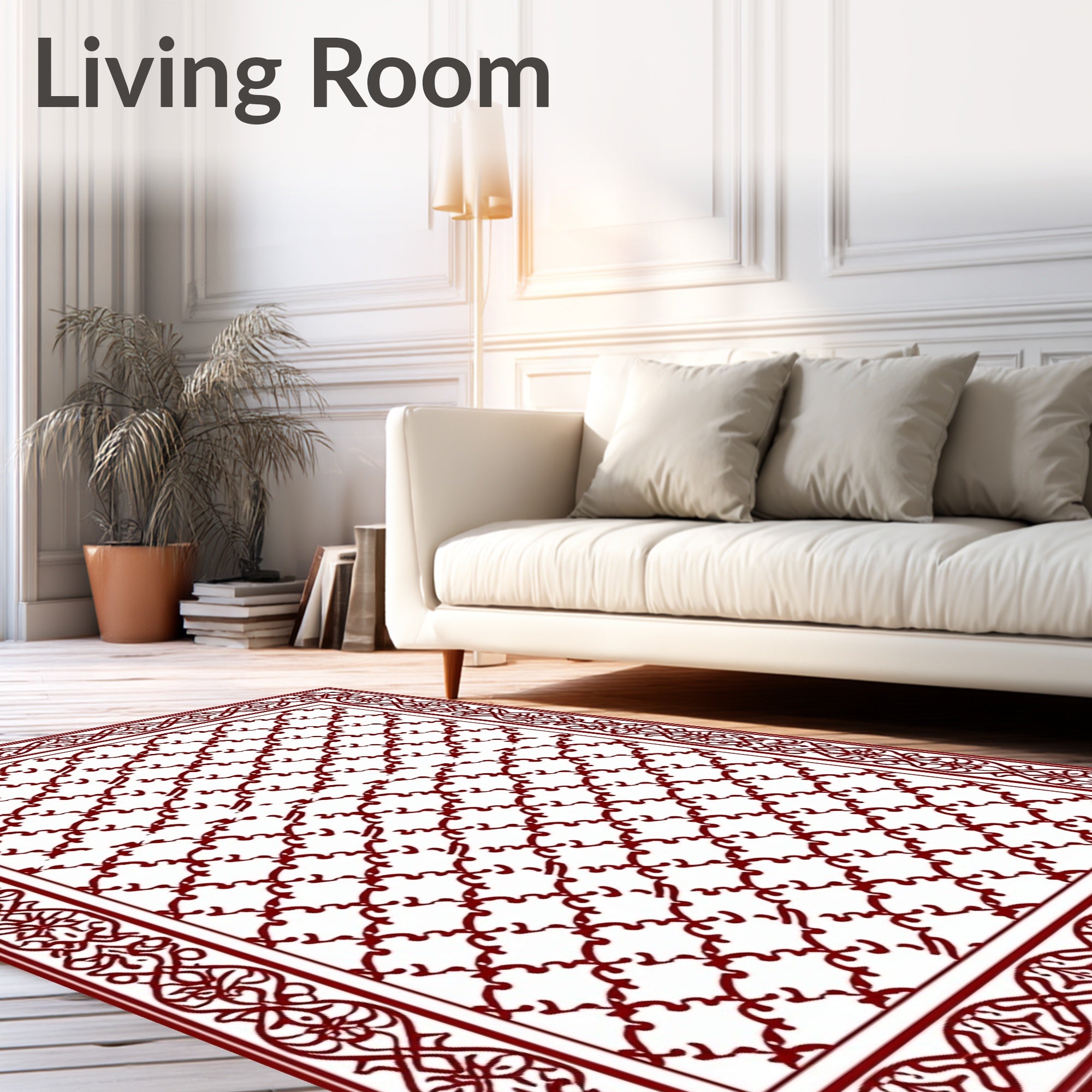 Crimson Lattice Ornate Border Rug