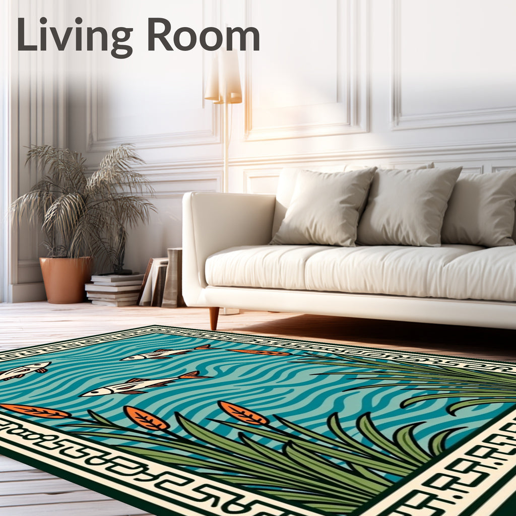 Oceanic Fish Reeds Border Artwork Rug