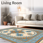 Ornate Blue and Orange Floral Mandala Rug