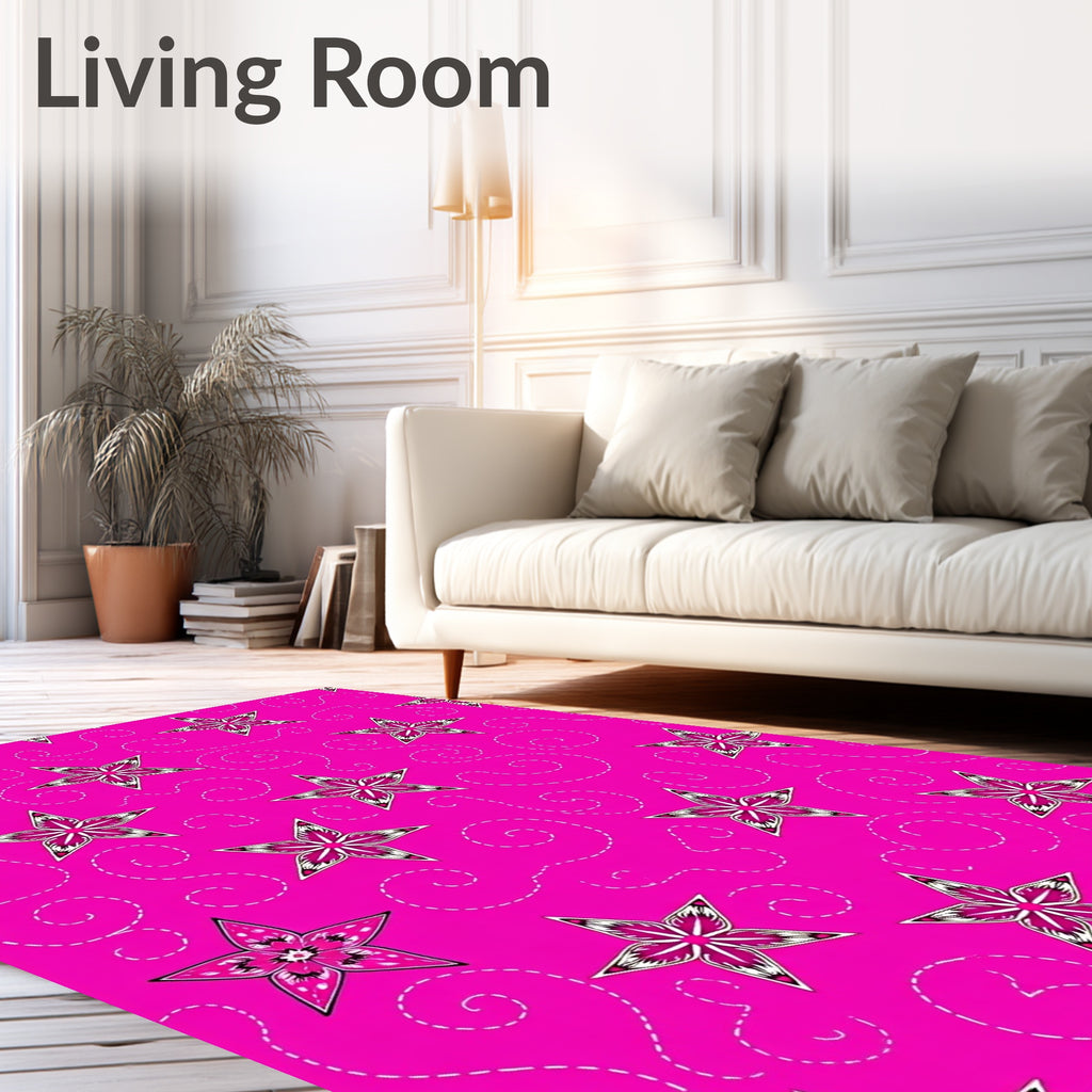Hot Pink Star Swirl Graphic Rug